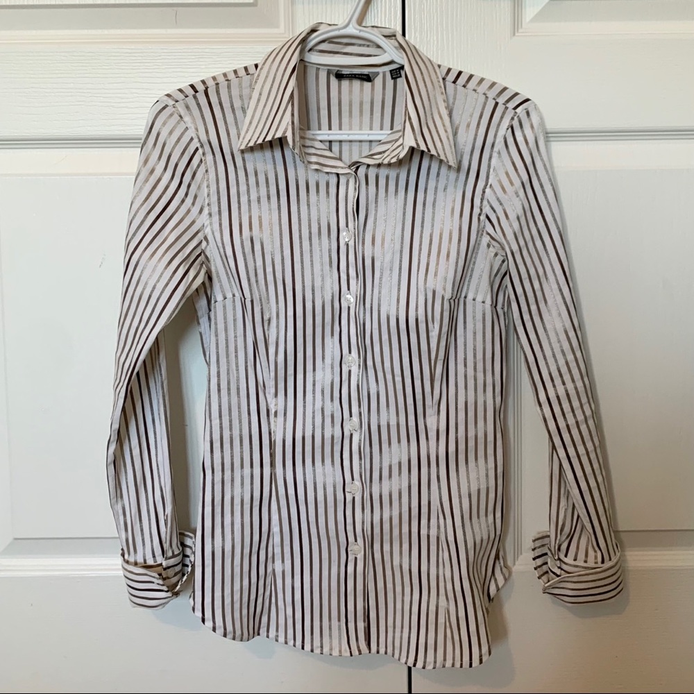 Zara Basic White Striped Button Up size M